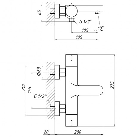 Смеситель термостатический для ванны Qtap Votice 30T105-1GC
