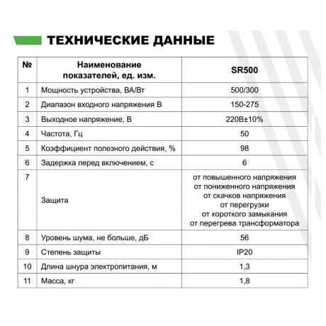 Стабилизатор напряжения ARUNA SR 500 